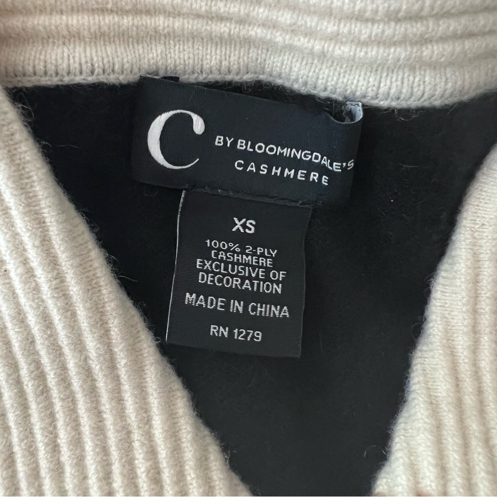 C By Bloomingdale’s 100% 2-Ply Cashmere Black & Cream Gold Button Cardigan XS - Picture 11 of 11